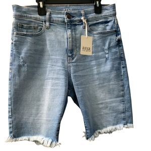 NWT a.n.a. Women's Bermuda High-Rise Denim Shorts SZ 8 Light Baby Blue 9" Inseam